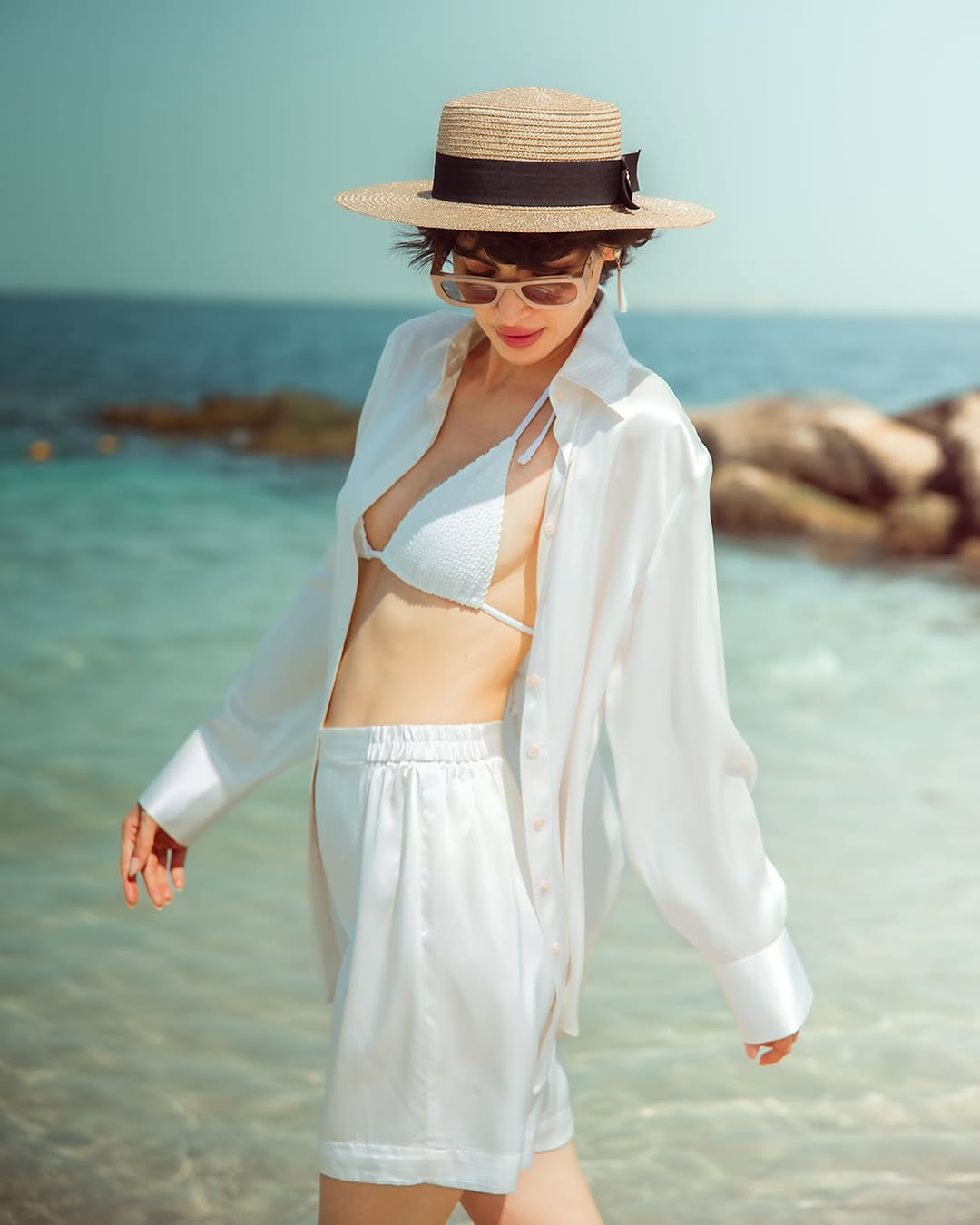 Riviera White Silk Shorts Set