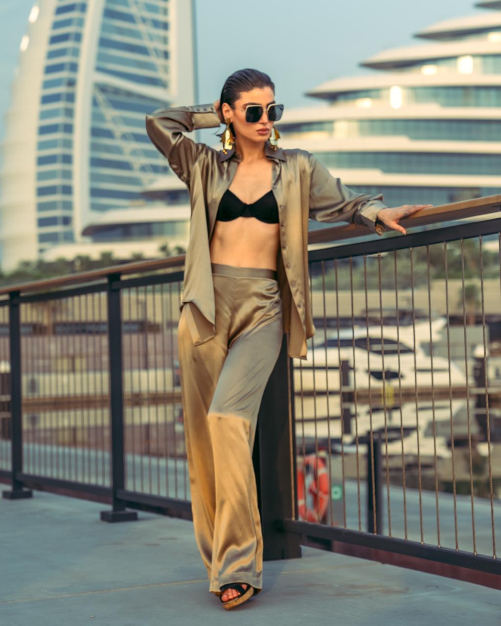 Golden brown silk set